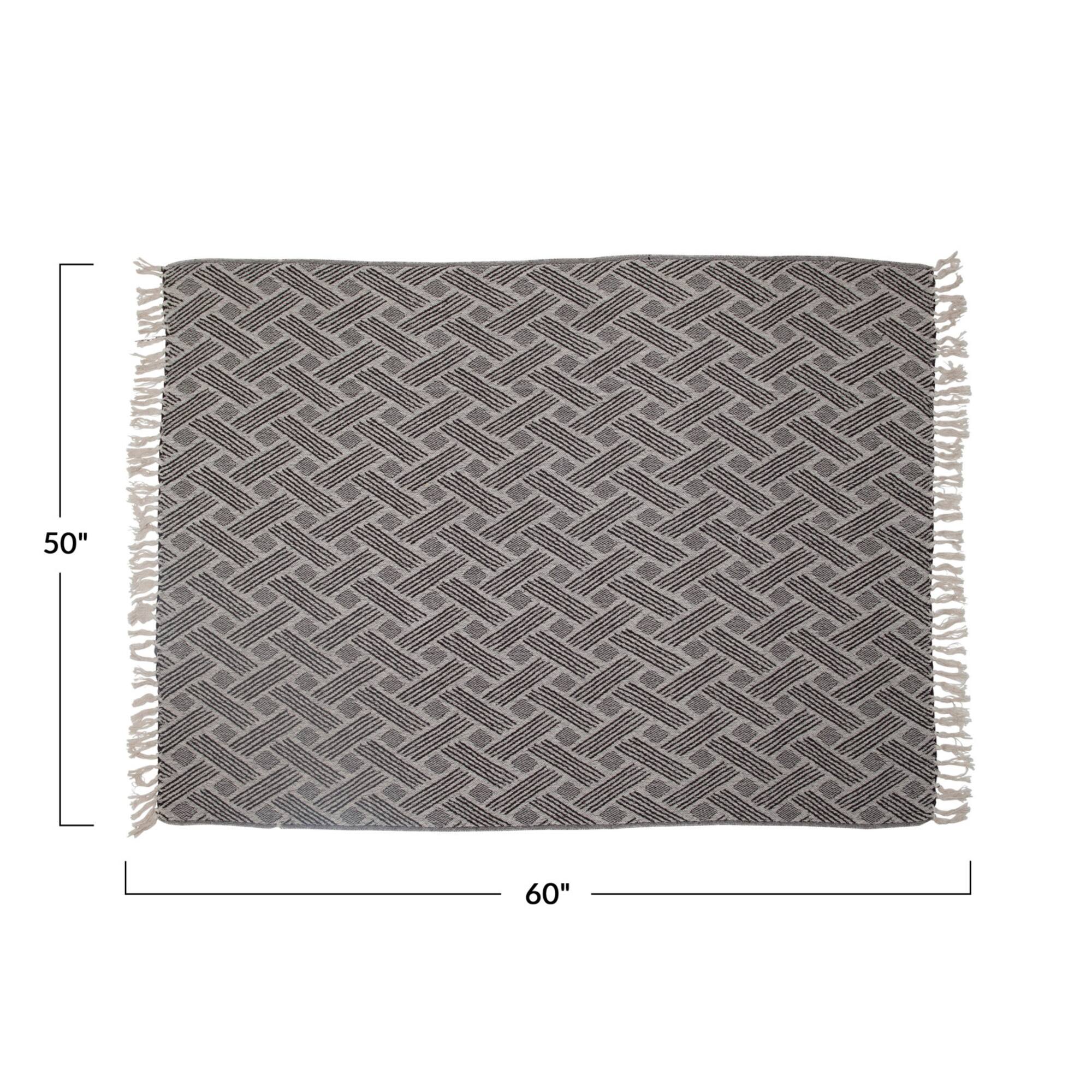 Hello Honey® 60" Recycled Cotton Blend Woven Throw Blanket With Herringbone Weave & Fringe Edge